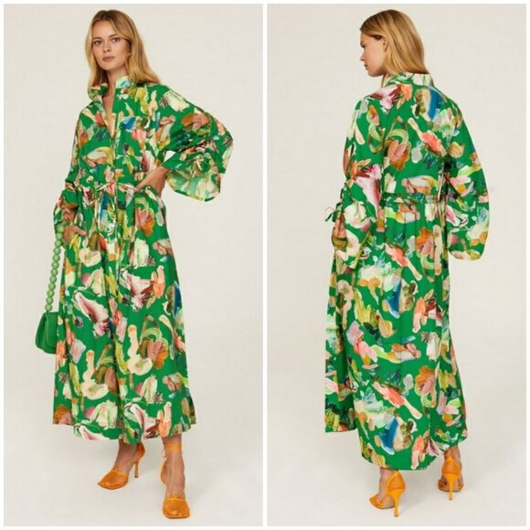 💕ALEMAIS💕 Arlo Shirt Dress ~ Multi-Color Abstract Watercolor Floral Print 8 - Picture 5 of 16